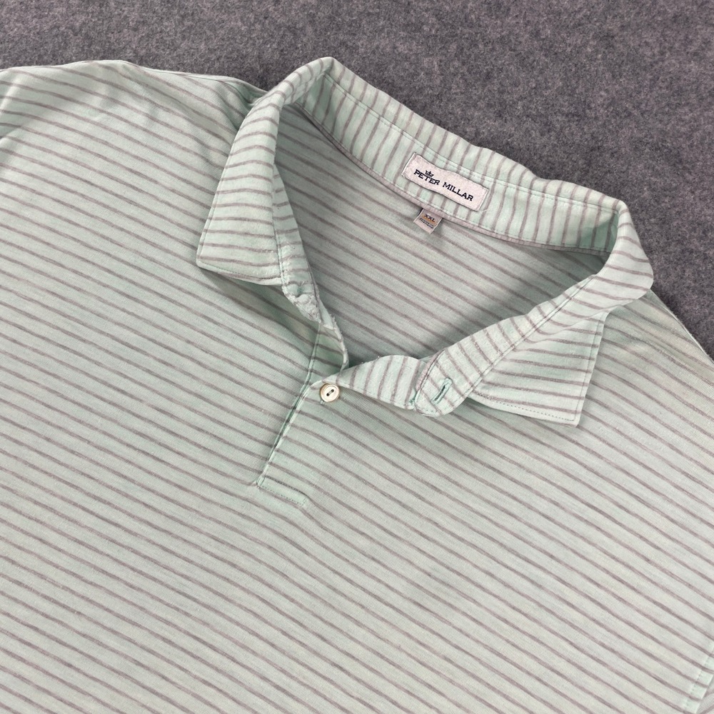 Peter Millar Mens Polo Shirt XXL Light Green / Mint Striped Striped Short Sleeve